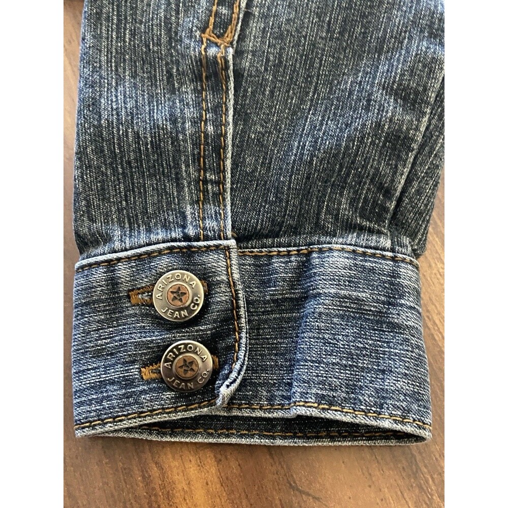 Y2K Vintage Arizona Women Sz Large Denim Jean Jeweled Jacket Snaps Preppy - Picture 7 of 16
